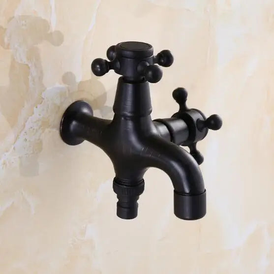 DecorBites™ Brass Black Oil Brushed Double Washing Machine Faucet Tap