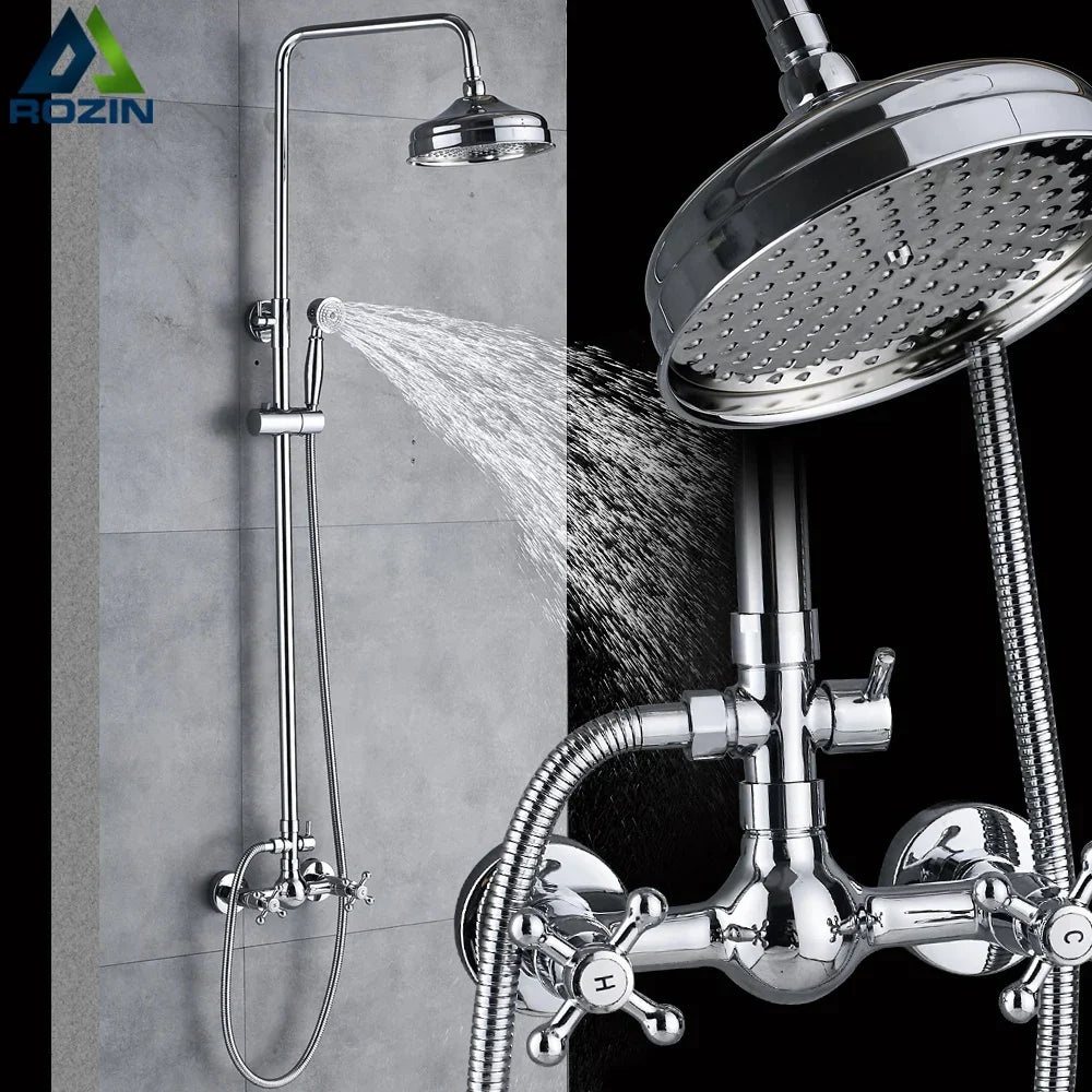 DecorBites™ Brass Shower Mixer Faucet Set with Handshower and 8" Rainfall Head