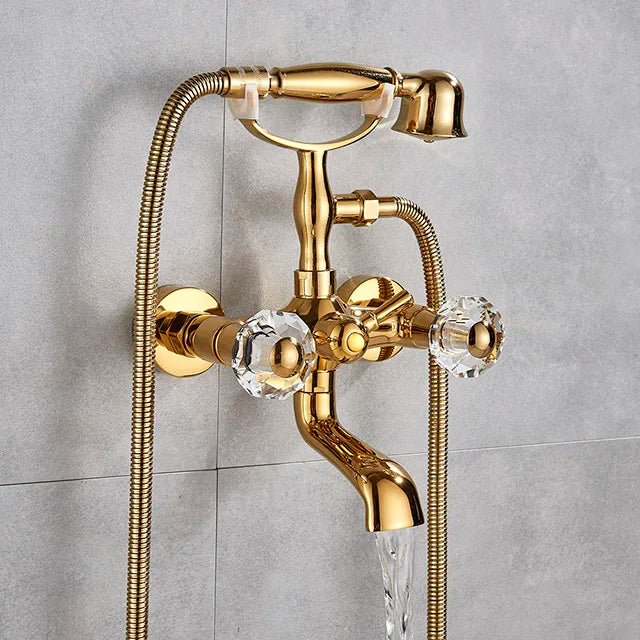 DecorBites™ Golden Black Bathtub Faucet with Hand Shower and Rotate Spout
