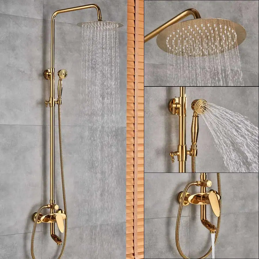 DecorBites™ Golden Shower Mixer Taps with 8" Rainfall Shower Head and Handshower