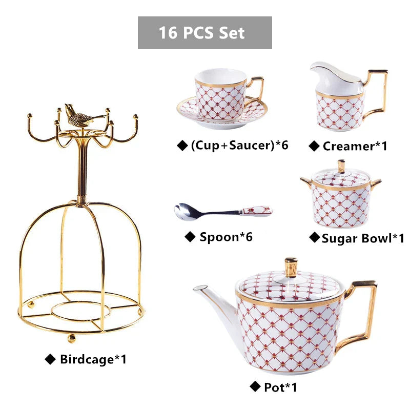 DecorBites™ Gold Porcelain Coffee & Tea Set, Elegant Bone China Luxury Ceramics