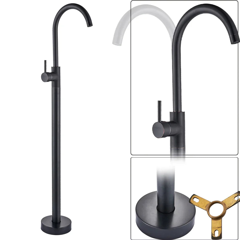 DecorBites™ Black Bronze Bath Shower Tub Faucet Floor Mounted Rotate Spout Hot Cold Tap