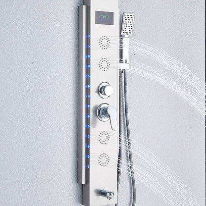 لوحة دش DecorBites™‎ سوداء مزودة بإضاءة LED وخمس وظائف، صنبور دش للحمام مثبت على الحائط