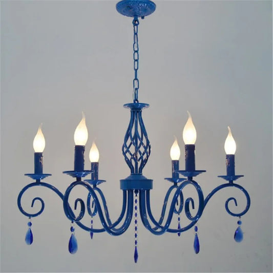DecorBites™ Blue Metal Crystal Chandelier: European Vintage Suspension Lighting