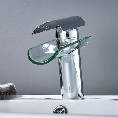 DecorBites™ Glass Spout Basin Faucet: Waterfall Bathroom Mixer Tap, Chrome Finish