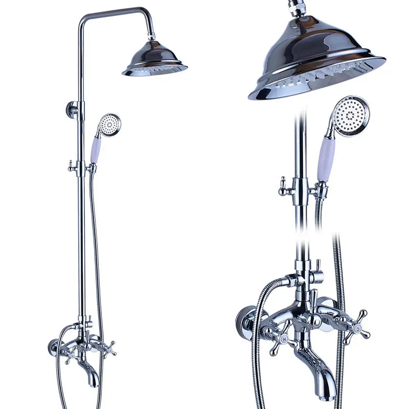 DecorBites™ Dual Handle Chrome Brass Shower Mixer System with 8" Rainfall Shower Head