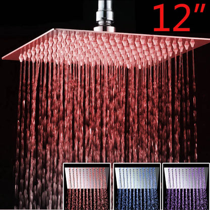 DecorBites™ LED Shower Head Square with Temperature Control 3 Color Lights Ultra Thin