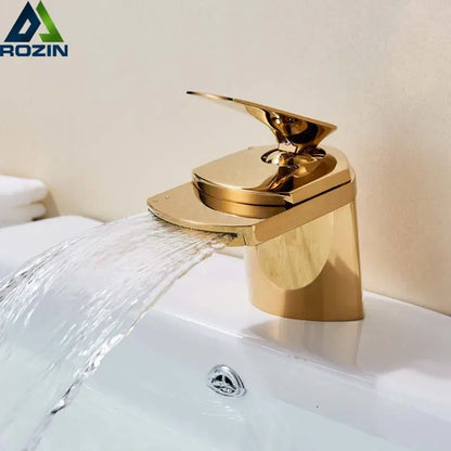 DecorBites™ Golden Brass Waterfall Vessel Sink Faucet - Chrome Bathroom Vanity Tap