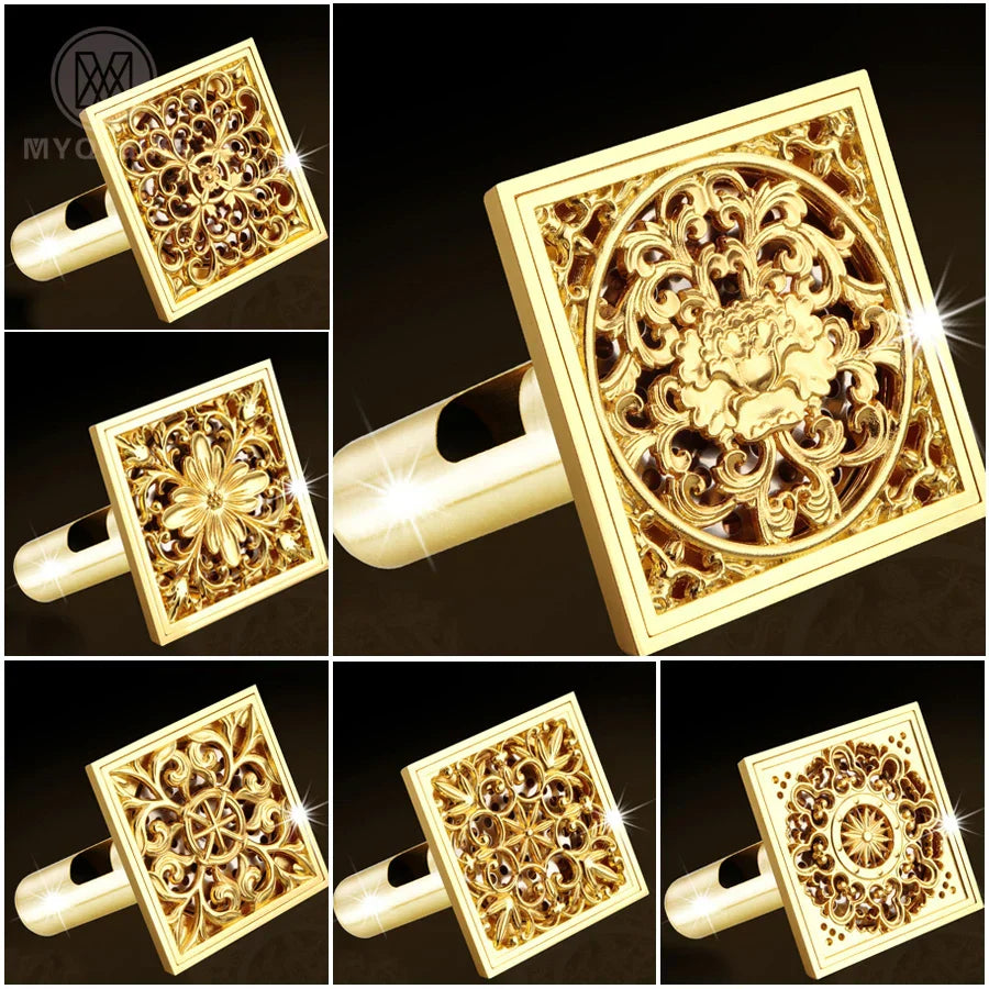 Decorbites™ Desagüe de Suelo Cuadrado Dorado de 4 cm, Rejilla de Ducha para Baño de Lujo 10 cm * 10 cm