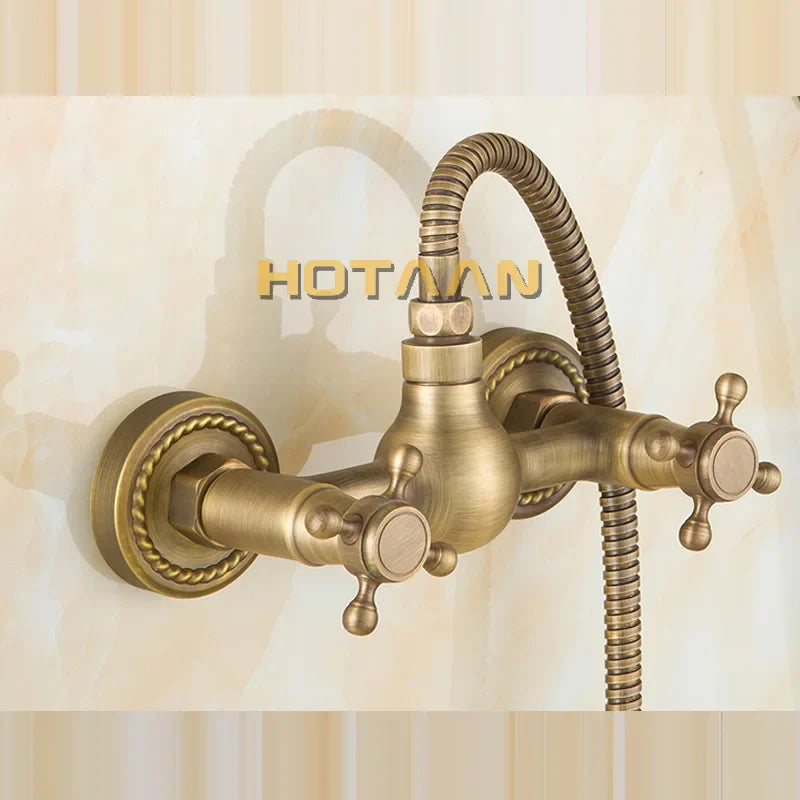 DecorBites™ Antique Brass Hand Held Shower Head Kit for Bath Wall Mount