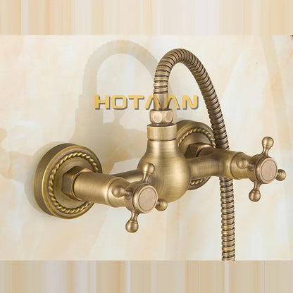 DecorBites™ Antique Brass Hand Held Shower Head Kit for Bath Wall Mount