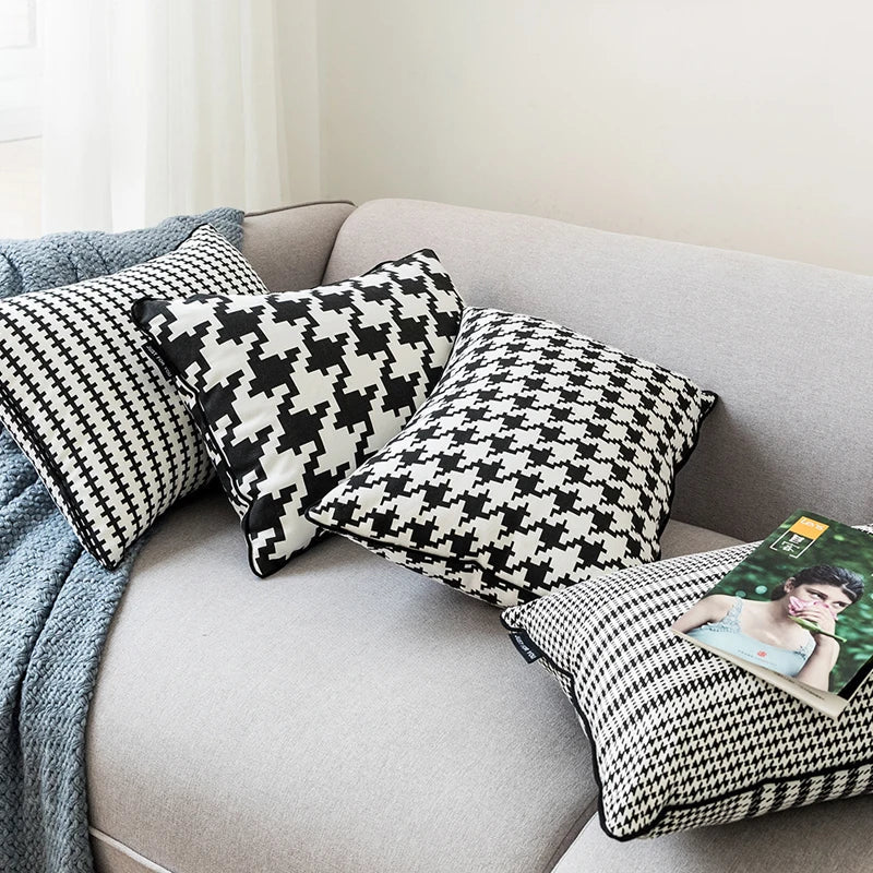 DecorBites™ Hounds Tooth Cushion Cover, Durable Canvas Pillowcase for Sofa Bed, 45x45cm/35x55cm
