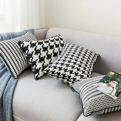 DecorBites™ Hounds Tooth Cushion Cover, Durable Canvas Pillowcase for Sofa Bed, 45x45cm/35x55cm