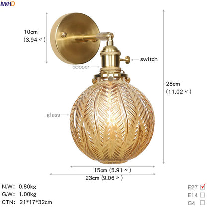 Decorbites™ Glas-Kugel-LED-Wandleuchte Retro Vintage Kupfer Applique Murale