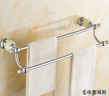DecorBites™ Brass & Jade Bathroom Set: Holder, Bar, Basket, Rack, Ring - Hardware Collection