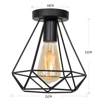 DecorBites™ Iron Black Cage Ceiling Lamp Retro Fixtures Home Lighting for Living Room
