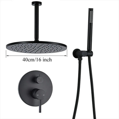 DecorBites™ Brass Black Shower Set with Ceiling/Wall Arm, Diverter Mixer, Handheld Spray, 8-16" Rain Head
