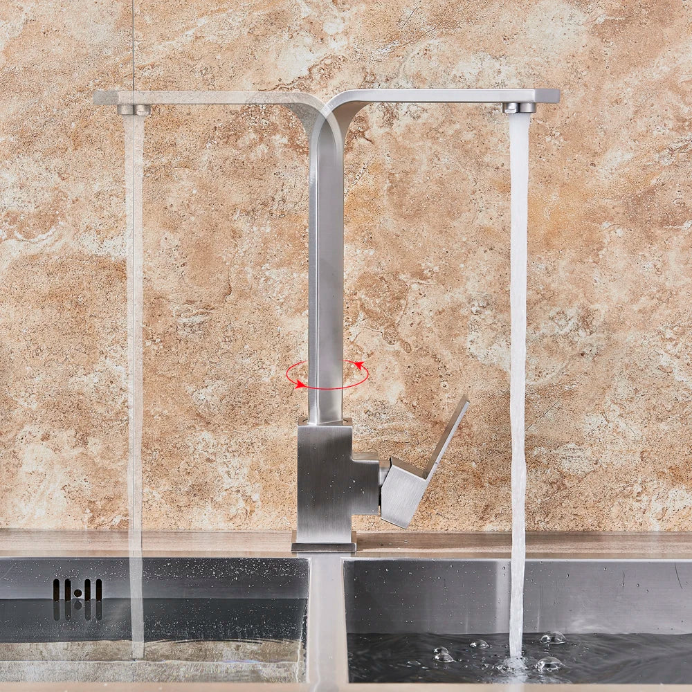 Grifo de cocina DecorBites™ níquel cepillado | Mezclador giratorio 360° para agua fría y caliente | Monomando