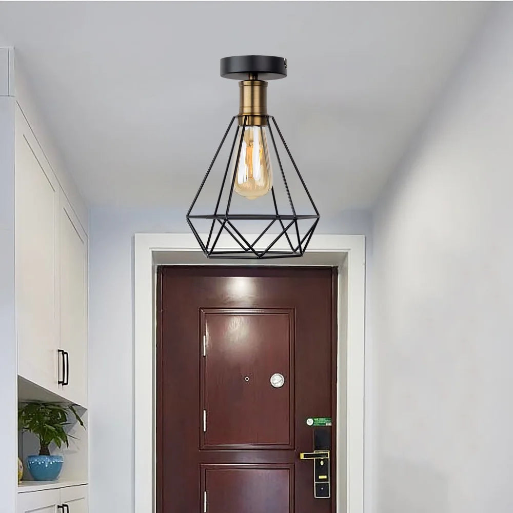 DecorBites™ Iron Cage LED Ceiling Light: Industrial Modern Nordic Lighting for Home Decor