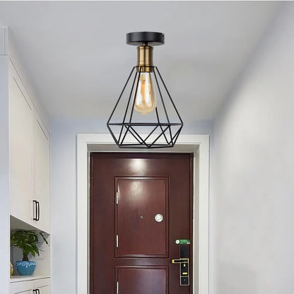 DecorBites™ Iron Cage LED Ceiling Light: Industrial Modern Nordic Lighting for Home Decor