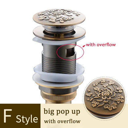 DecorBites™ Brass Bathroom Sink Pop Up Drain for Lavatory Basin - HJ-0618F