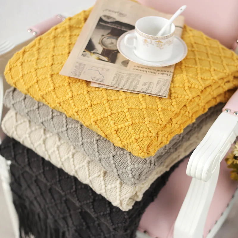 DecorBites™ Knitted Throw Blanket Grey Yellow Black Grey Sofa 130x170cm Diamond Acrylic