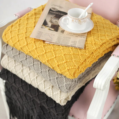DecorBites™ Knitted Throw Blanket Grey Yellow Black Grey Sofa 130x170cm Diamond Acrylic