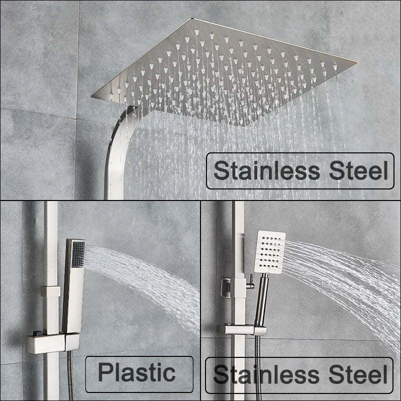 DecorBites™ Brushed Nickel Rain Shower System with Square Hand Shower Mixer