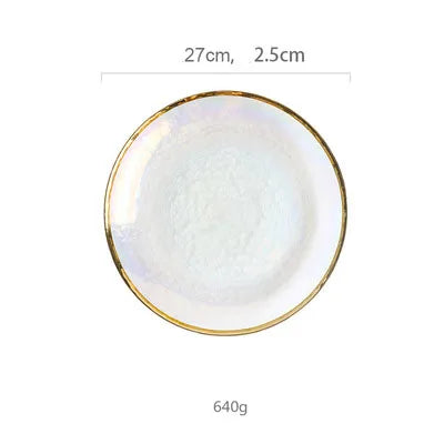 DecorBites™ Hammer Grain Gold Glass Salad Bowl - Round Ceramic Fruit Bowl