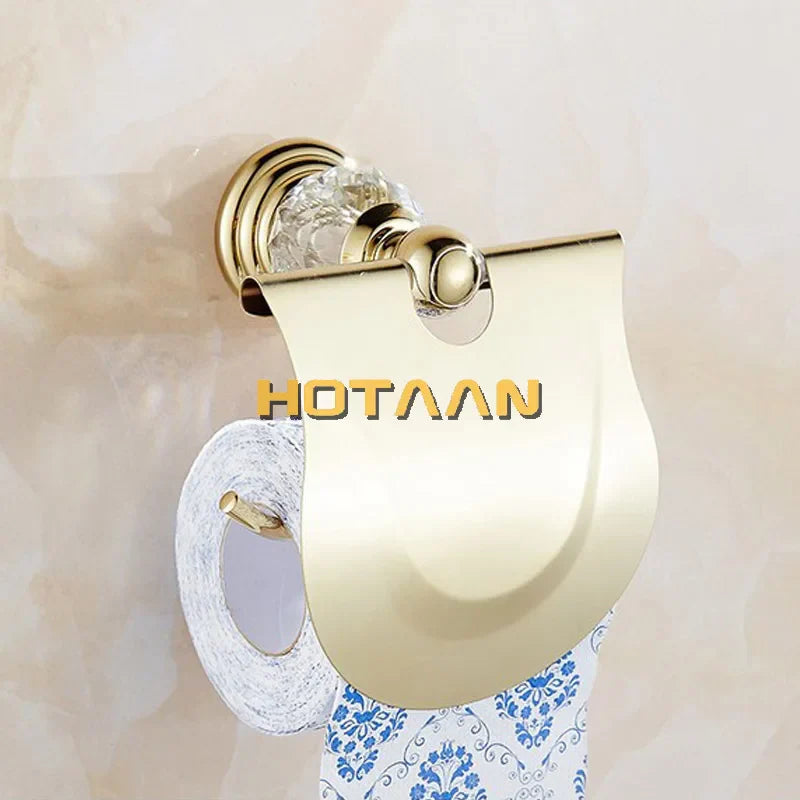 DecorBites™ Golden Crystal Toilet Paper Holder Wall Mount Archaize Waterproof Roll Rack