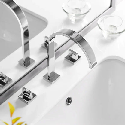 DecorBites™ Brass Chrome Bathroom Sink Faucets Deck Mounted Double Handle Hot Cold Tap