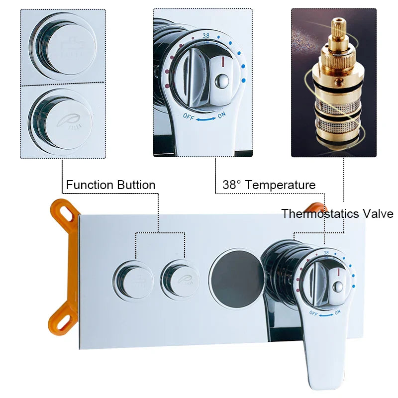 DecorBites™ Bathroom Shower Faucet Set Triple Mixer Valve Thermostatic Cartridges, 2-3 Ways