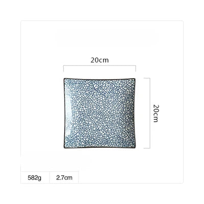 Plato cuadrado de porcelana fina DecorBites™ - Diseño de plantas en azul y blanco