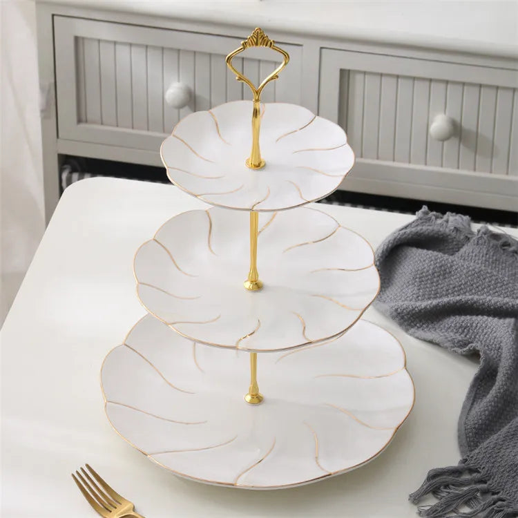 DecorBites™ Gold Inlay Bone China Fruit Plates Snack Dishes Cake Plate Candy Dish