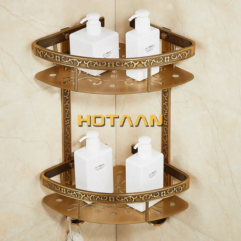 DecorBites™ Antique Aluminum Double Layer Bathroom Corner Shelf - Bathroom Holder Organizer