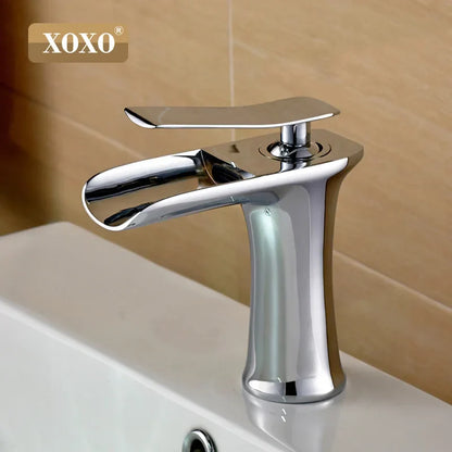 صنبور حوض نحاسي بتصميم شلال من DecorBites™ لخلاط حوض عصري - 83008W