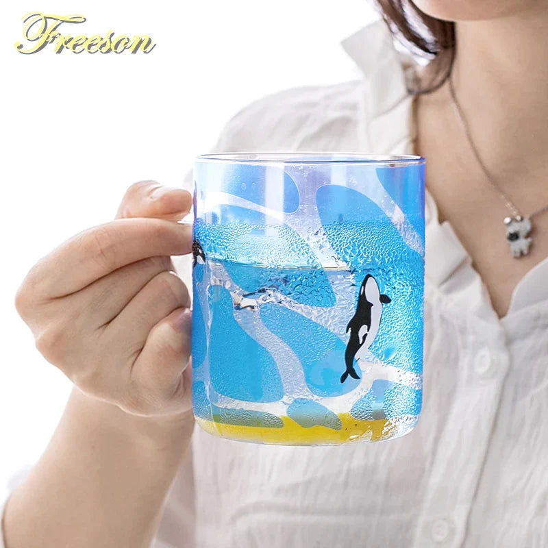DecorBites™ Killer Whale Glass Coffee Mug 350ml: Cute Polar Bear Tea Cup Heat Resistant Glass Beer Mug