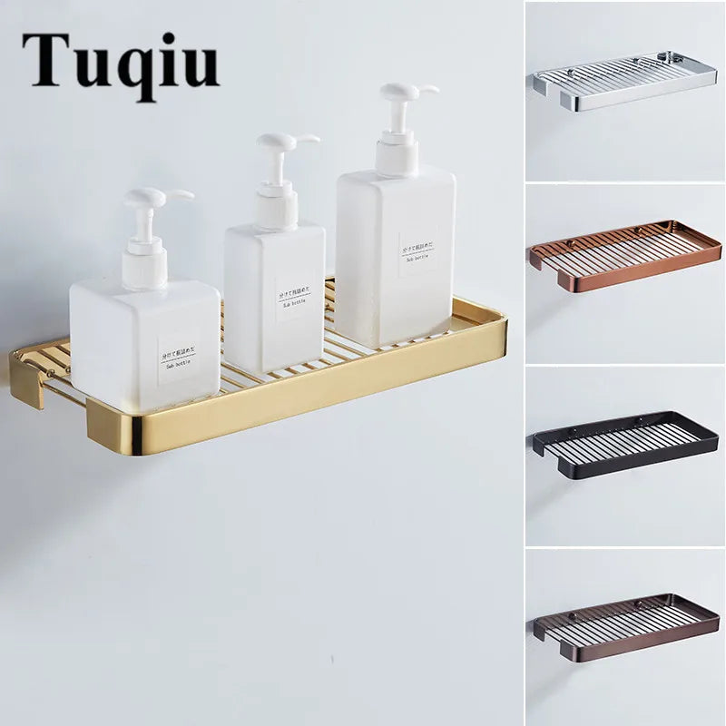 DecorBites™ Brass Square Bathroom Shower Rack Wall Mounted Corner Shelf