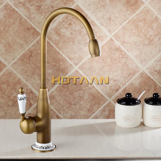 صنبور مطبخ نحاسي عتيق من DecorBites™ - صنبور حوض دوار، دوران 360 درجة، خلاطات مياه ساخنة وباردة