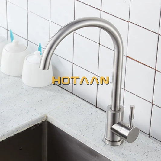 DecorBites™ Brushed Nickel Stainless Steel Kitchen Faucet with Single Handle and Single Hole