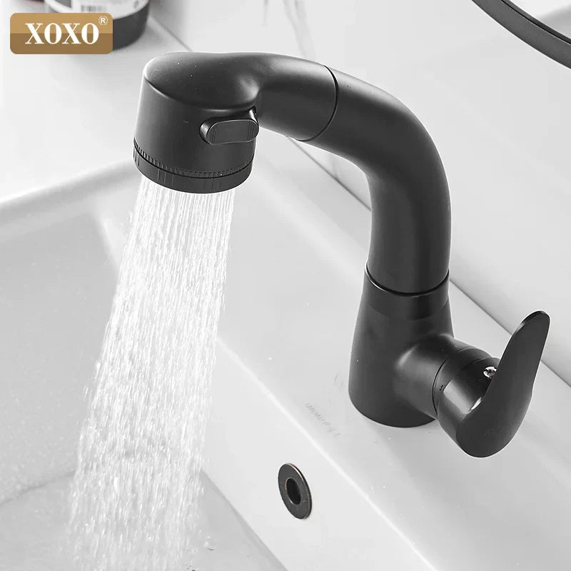 DecorBites™ Black Basin Faucet Hot Cold Mixer Tap Single Handle Pull Out Mixer