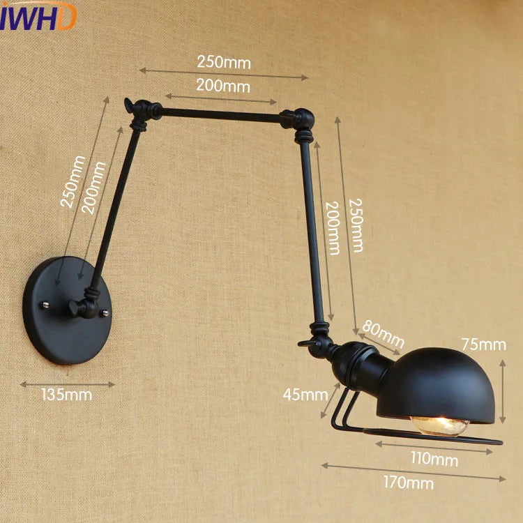 Aplique de pared LED DecorBites™ Gold Swing Arm Retro Loft Industrial
