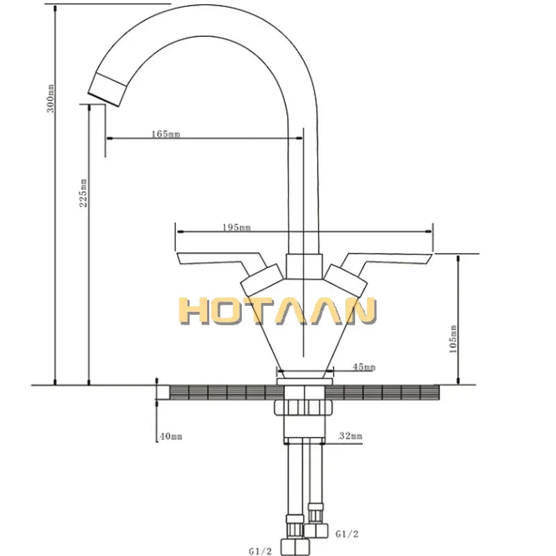 DecorBites™ Double Handle Kitchen Sink Mixer Tap, Round Swivel Faucet