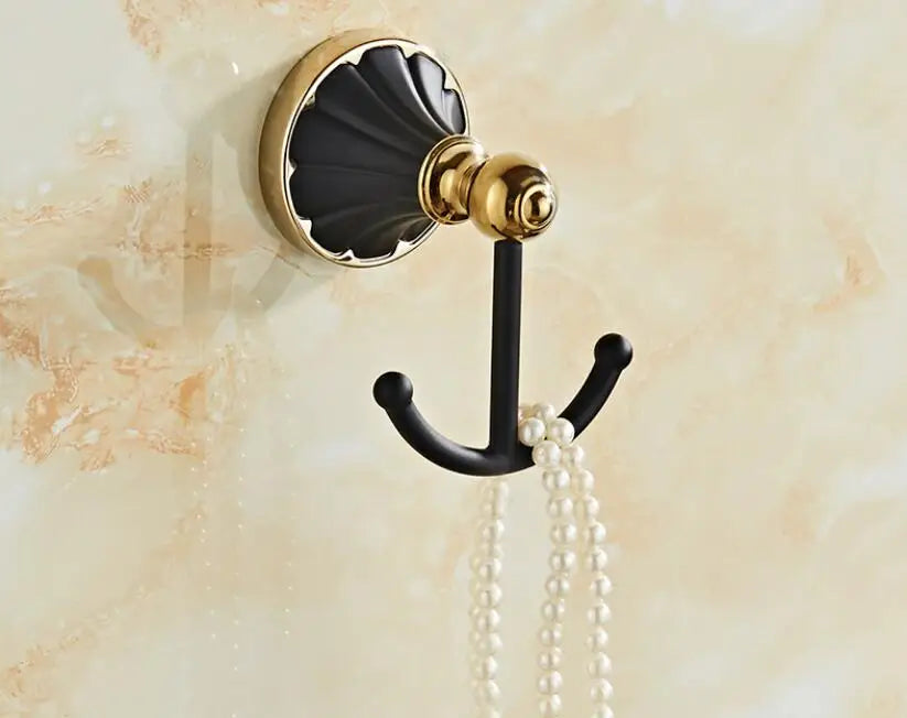 Gold Black Bathroom Accessory Set With Towel Bar