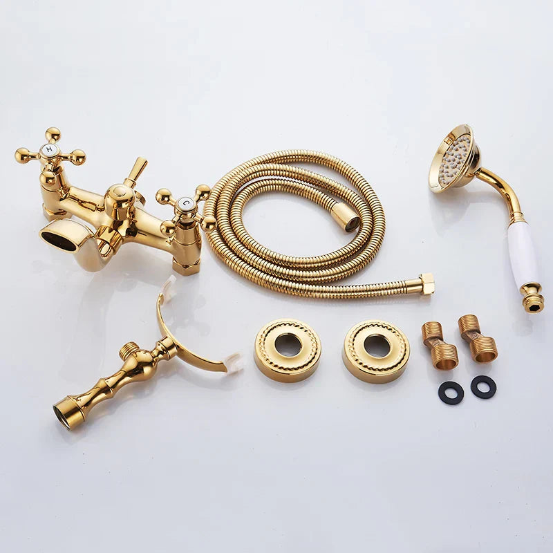 DecorBites™ Gold Brass Bathroom Shower Faucet Set Single Handle Rainfall Wall Mounted
