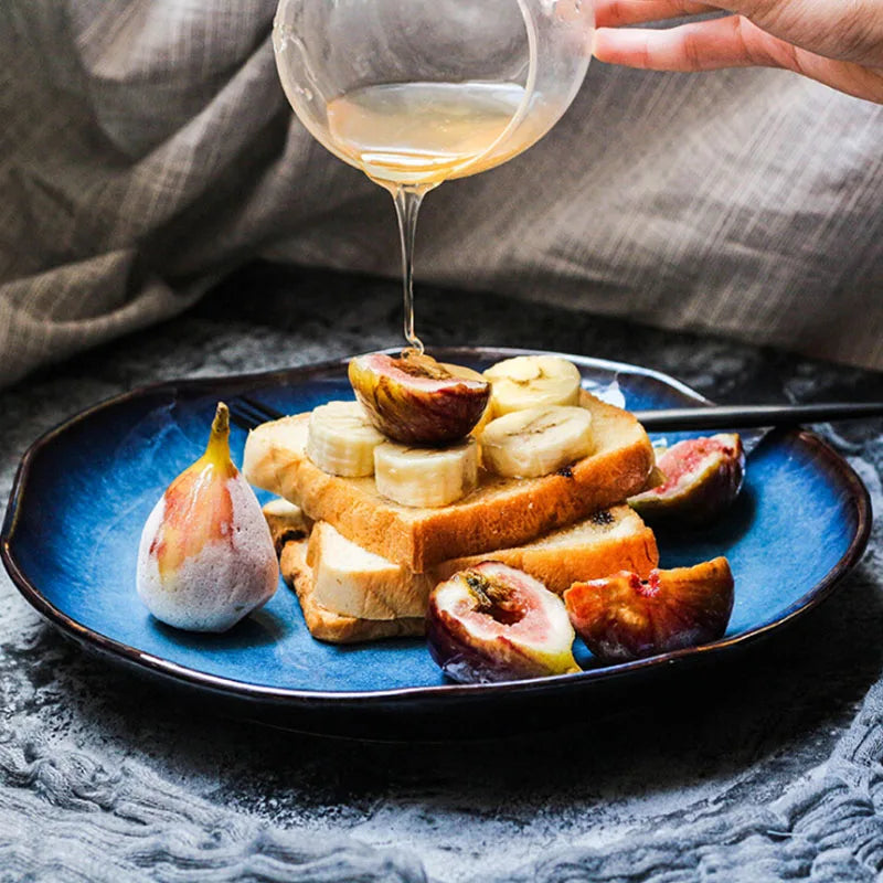 DecorBites™ Deep Blue Ceramic Dessert Plate - Round Solid Dish