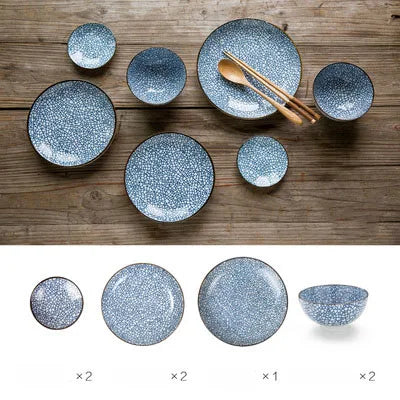 DecorBites™ Japanese Style Ceramic Dinner Set - Blue Tableware Set with Bowl and Plate