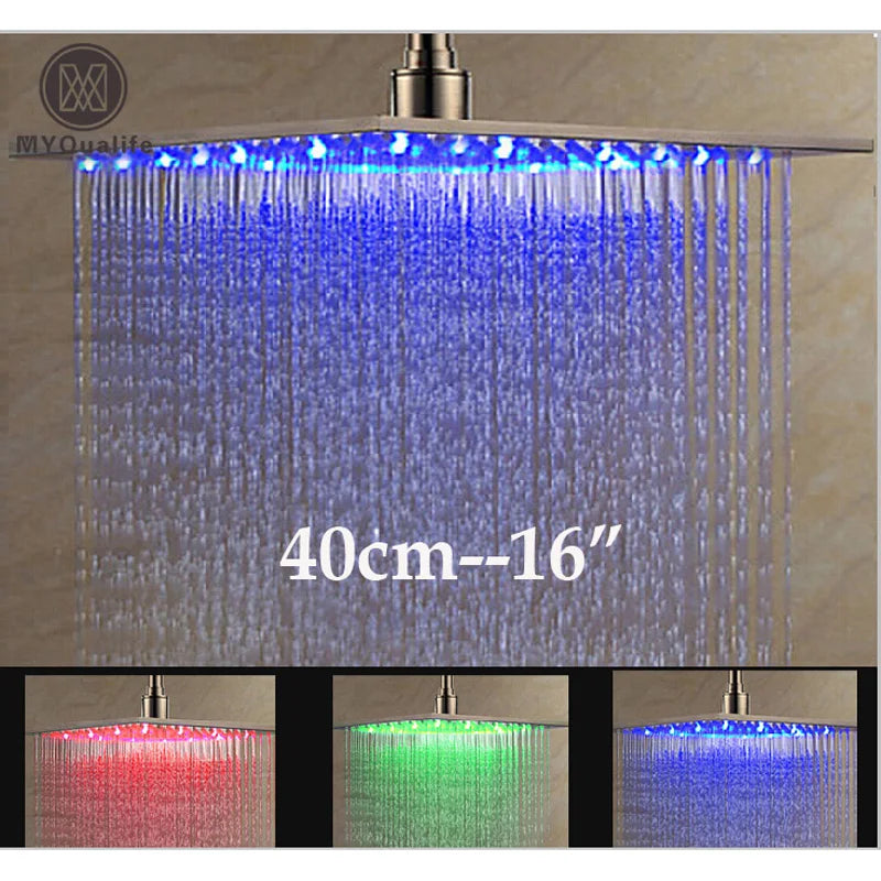 DecorBites™ Brushed Nickel LED 16" Rainfall Shower Head with Color Changing Lights