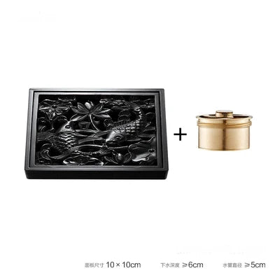 DecorBites™ Brass Square Shower Room Floor Drain with Hair Strainer - 10*10cm