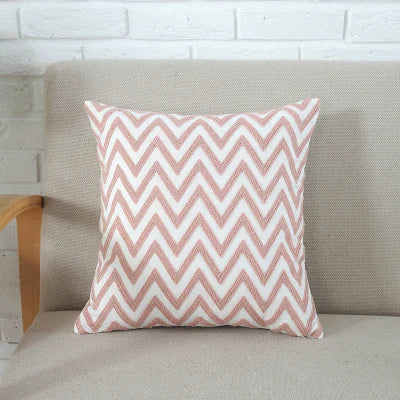 DecorBites™ Grey Pink Geometric Embroidered Cushion Cover, 45x45cm
